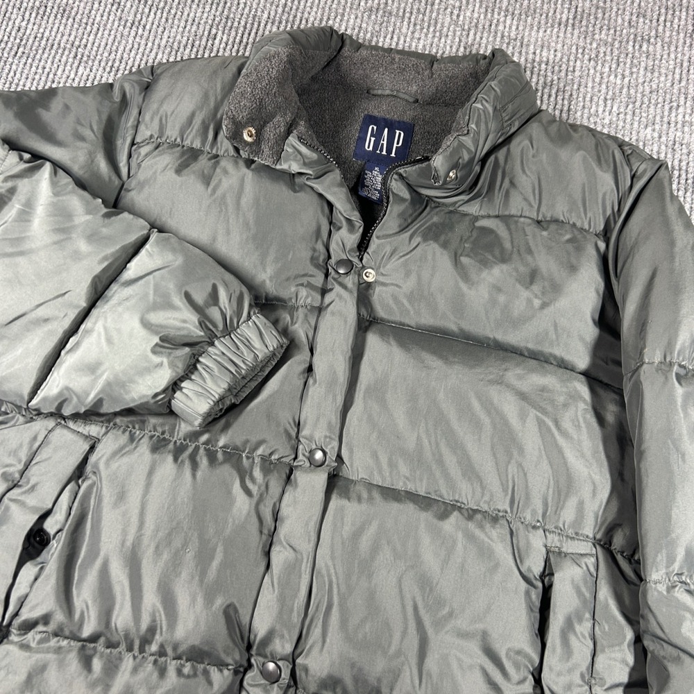 Vintage GAP Jacket Men's XL Puffer Gray Down Feather Full Zip Quilted Winter